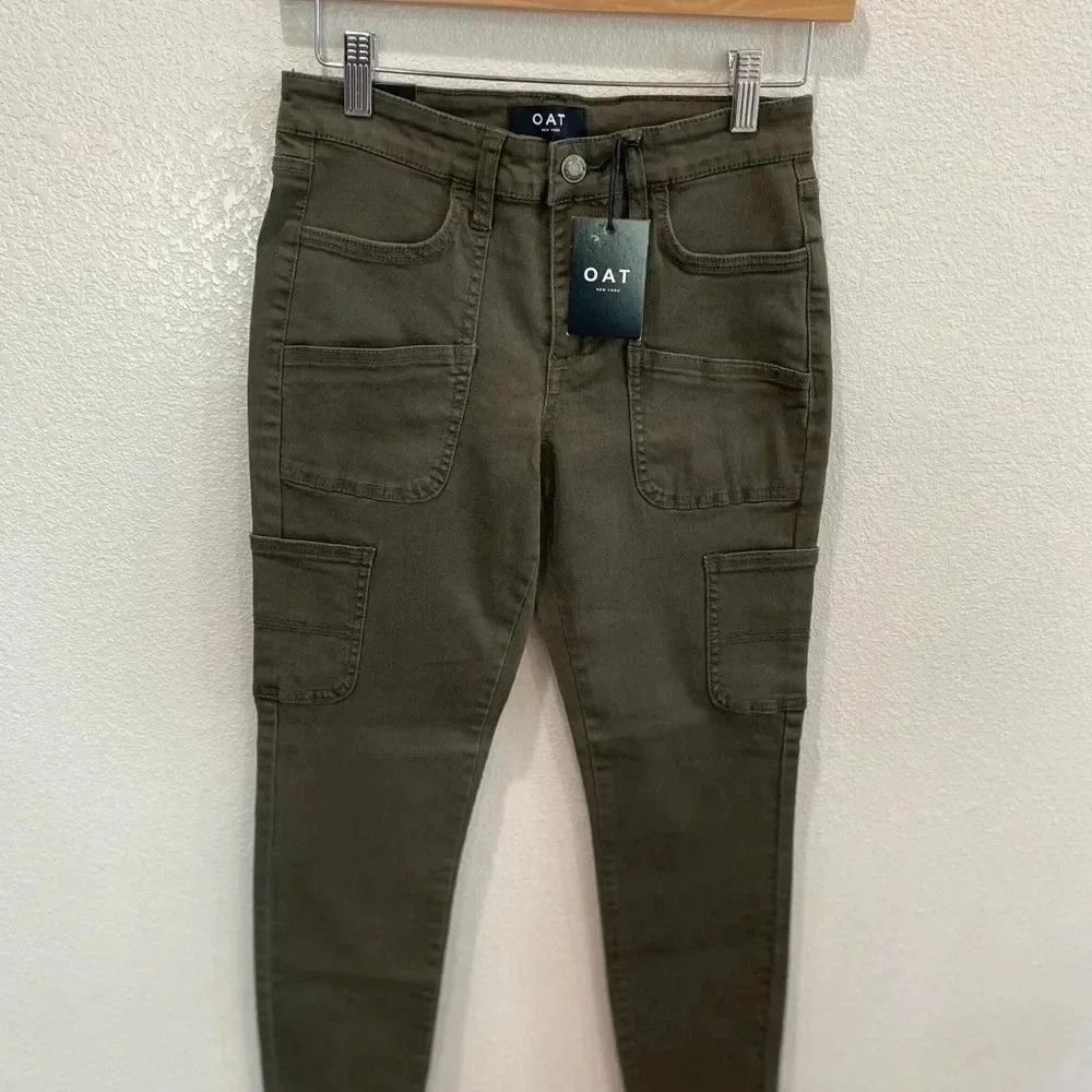 OAT New York mid-rise carpenter skinny ankle size 25 Olive Green jeans